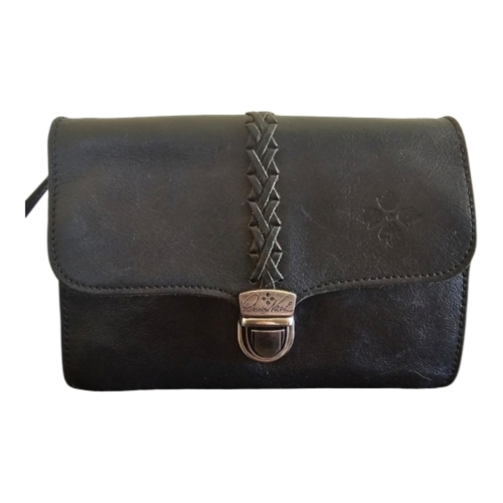 Patricia Nash Chunky Stich DecorBlack Leather Crossbody City Organizer‎ Bag